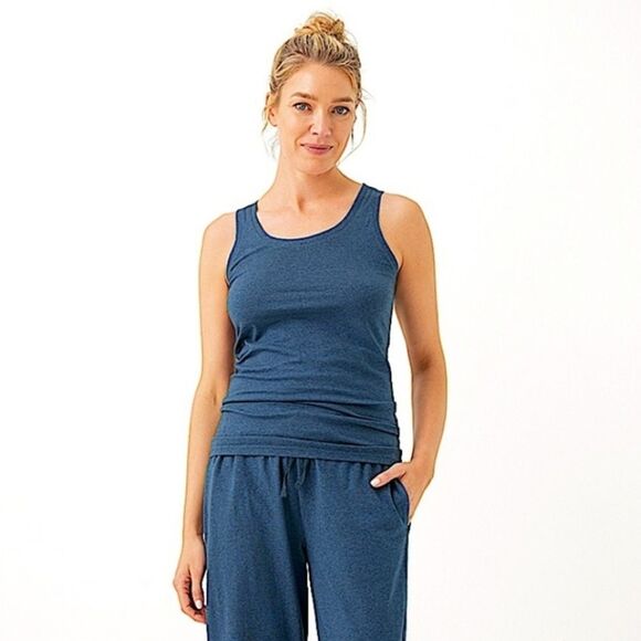 🎈Pact Cool Stretch Fitted French Navy Blue Heather Tank Top - Picture 5 of 10